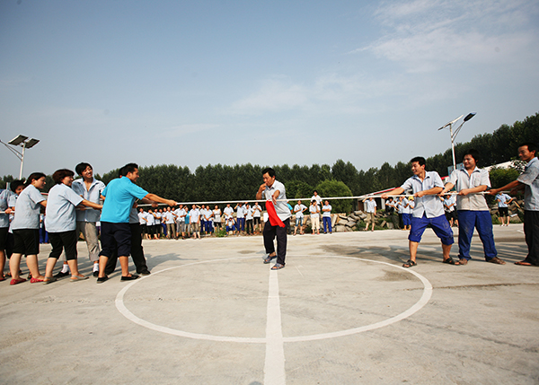 Company employees are to tug of war